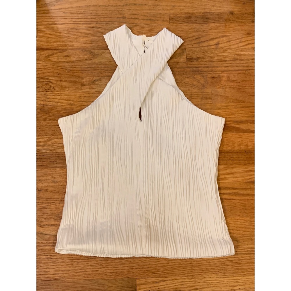 Anthropologie Textured Halter‎ Neck Crop Top White XXS